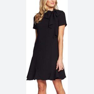 New CeCe Womens Size 12 Black Bow Neck Short Sleeve Ruffle Hem Dress